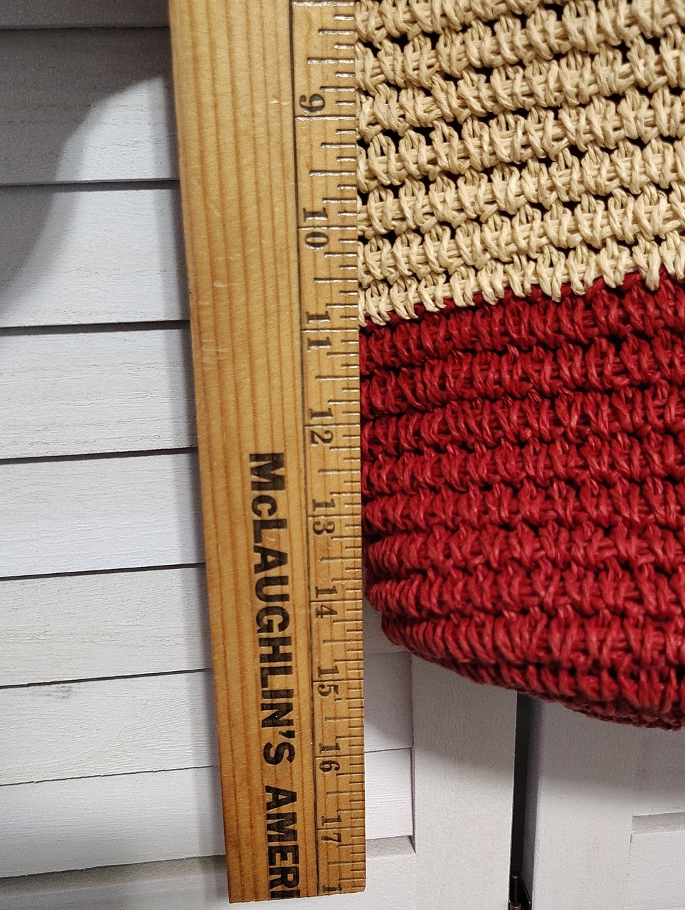 Sun and Sail Striped Red and Cream Woven Tote with Brown Leather Handles - Picture 8 of 9